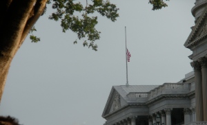 The Capitol flag at half staff 